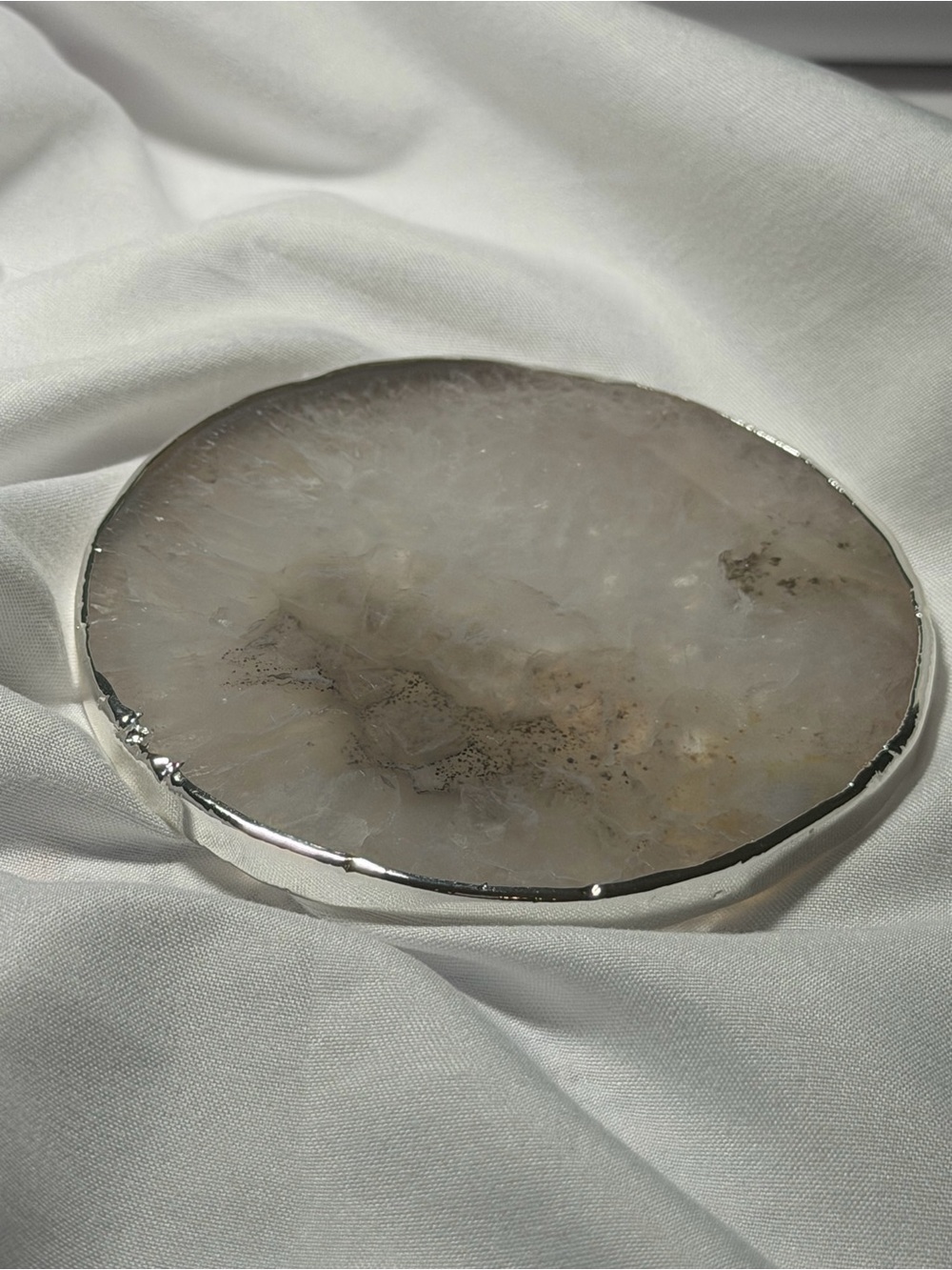Silver-Trim White Agate Coaster Set - Picture 5 of 7